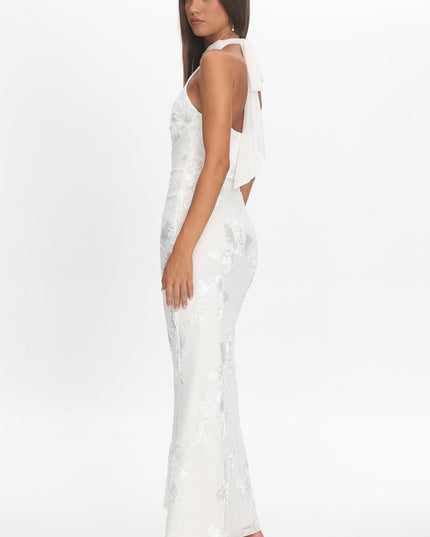 White Halterneck Maxi Dress Embellished