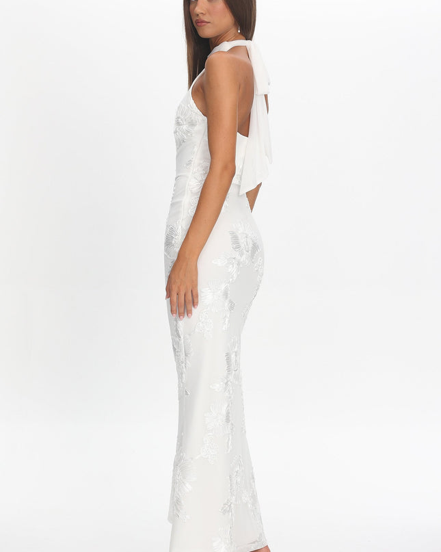 White Halterneck Maxi Dress Embellished