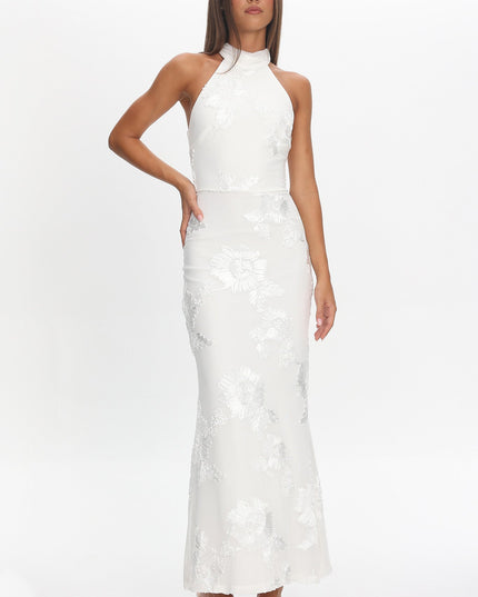 White Halterneck Maxi Dress Embellished