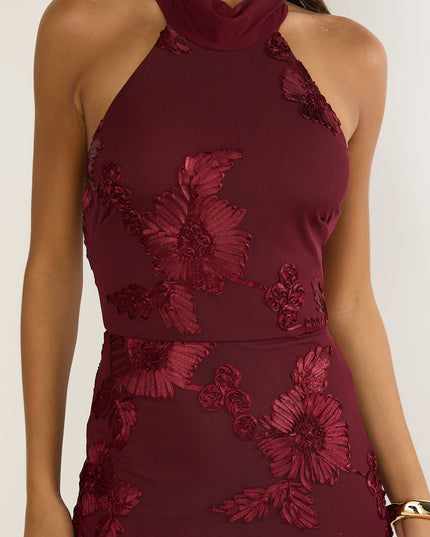 Wine Halterneck Maxi Dress Embellished
