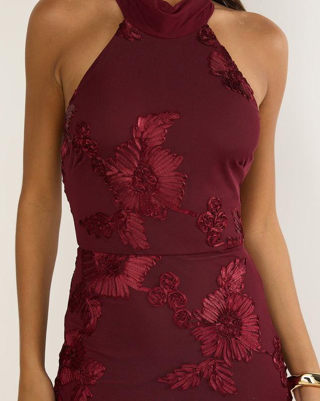 Wine Halterneck Maxi Dress Embellished