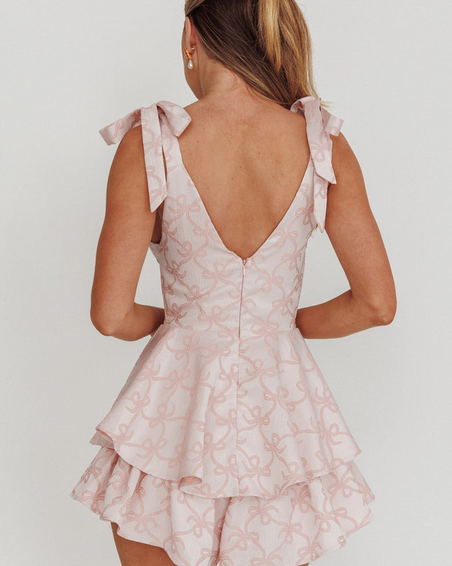 Pink Tied Shoulders Ruffle Romper