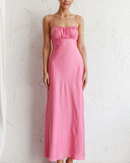 Hot Pink V-Back Midi Dress