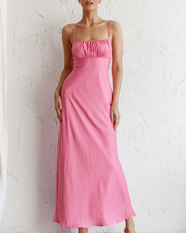 Hot Pink V-Back Midi Dress
