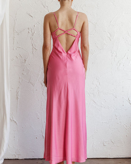 Hot Pink V-Back Midi Dress