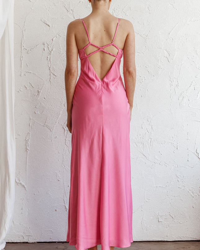 Hot Pink V-Back Midi Dress