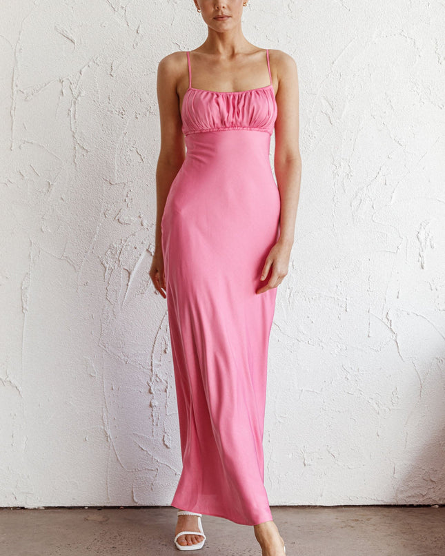 Hot Pink V-Back Midi Dress