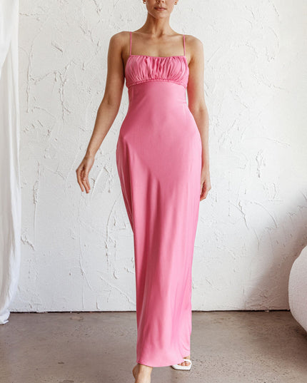Hot Pink V-Back Midi Dress