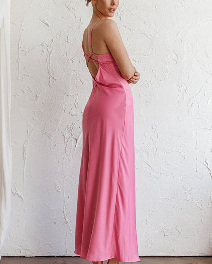 Hot Pink V-Back Midi Dress