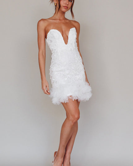 White My Life Applique Mini Dress