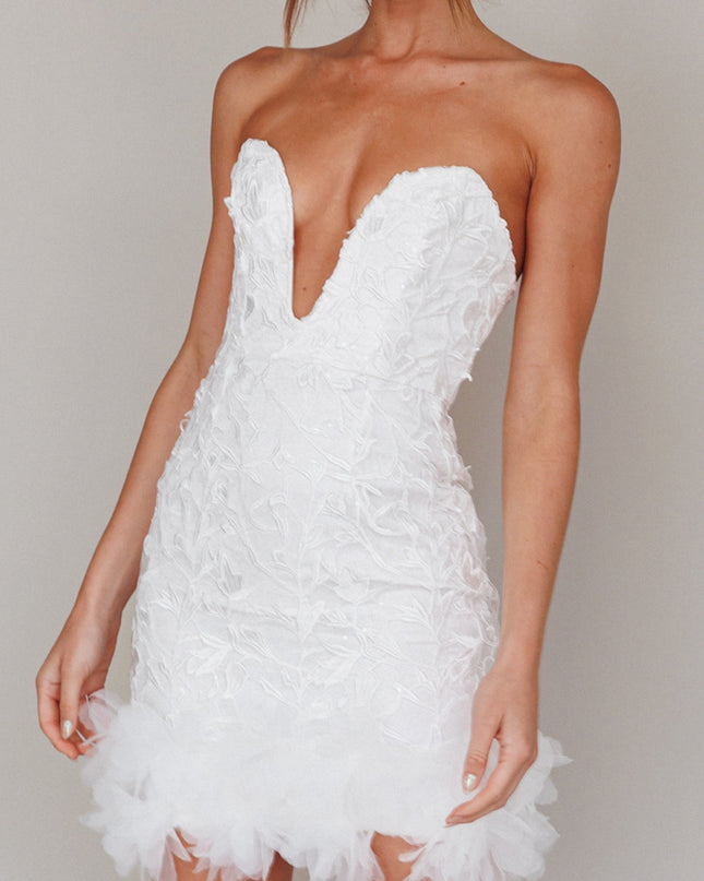 White My Life Applique Mini Dress