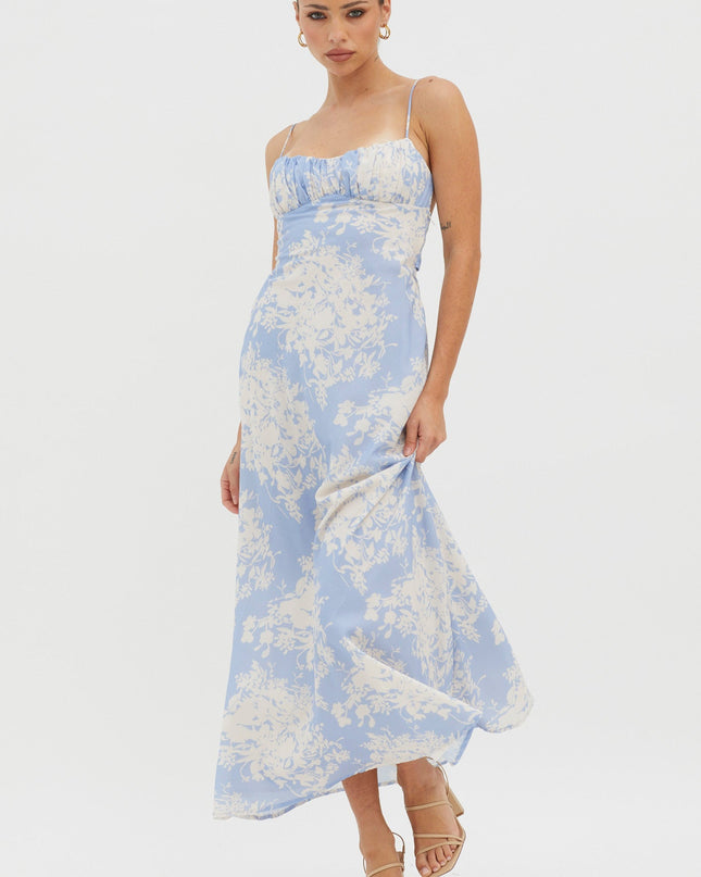 Blue Twist Back Midi Dress Floral