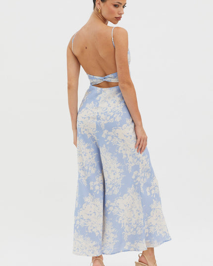Blue Twist Back Midi Dress Floral