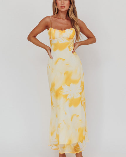 Yellow Low Back Twist Maxi Dress Lily