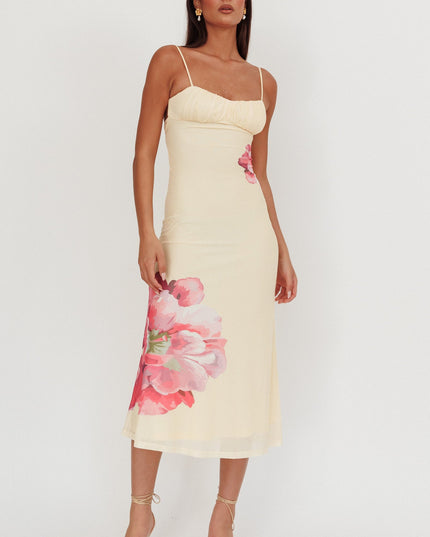 Yellow Gathered Bust Maxi Dress Flowers