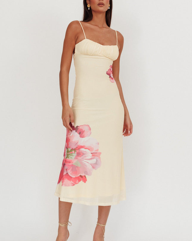 Yellow Gathered Bust Maxi Dress Flowers