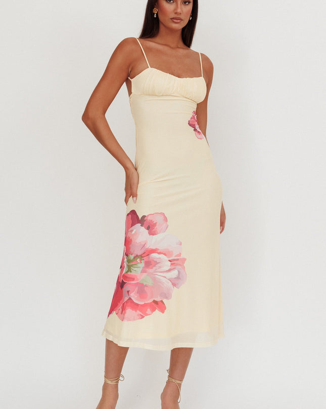 Yellow Gathered Bust Maxi Dress Flowers