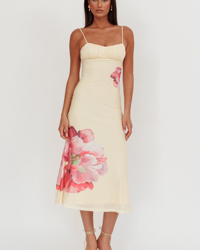 Yellow Gathered Bust Maxi Dress Flowers
