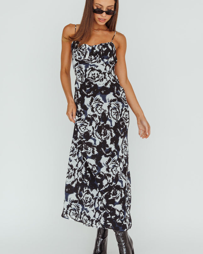 Black Twist Back Maxi Dress Swirl