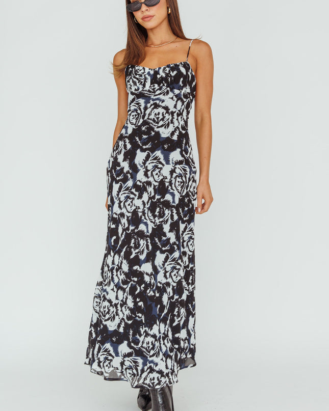 Black Twist Back Maxi Dress Swirl