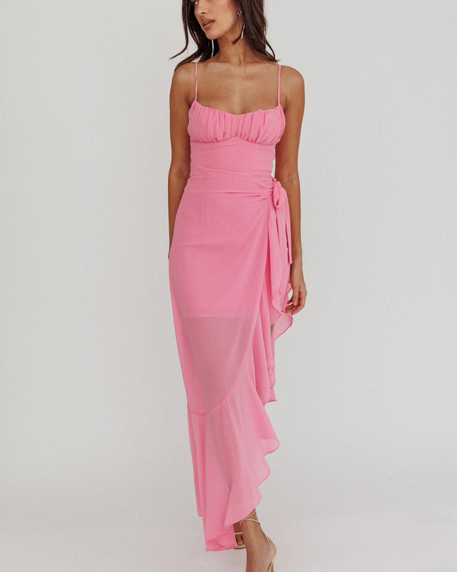 Pink Waist Tie Asymmetric Dress
