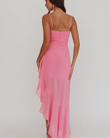 Pink Waist Tie Asymmetric Dress