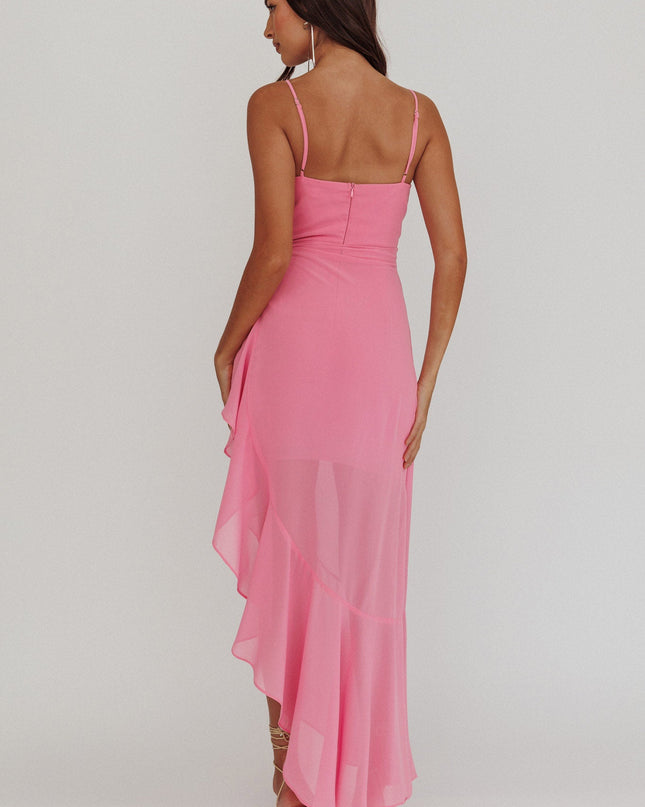 Pink Waist Tie Asymmetric Dress