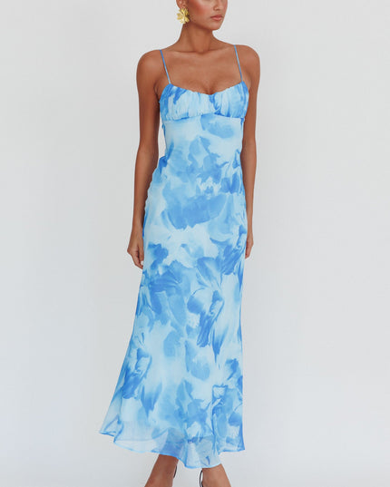 Blue Low Back Twist Maxi Dress