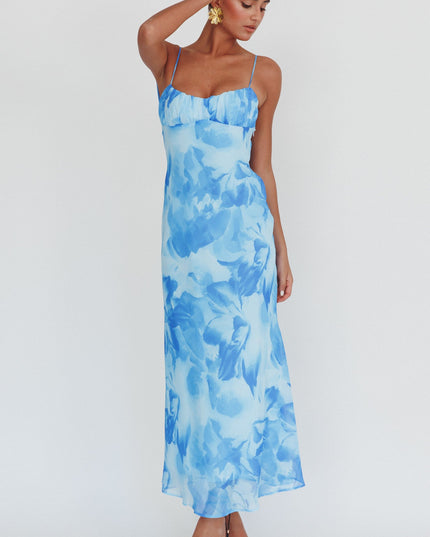 Blue Low Back Twist Maxi Dress