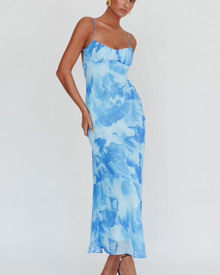 Blue Low Back Twist Maxi Dress
