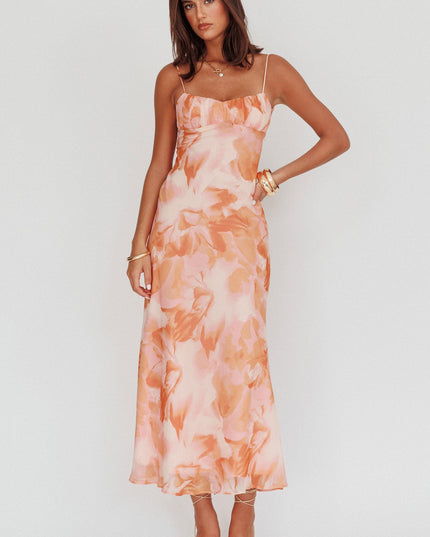 Orange Low Back Twist Maxi Dress