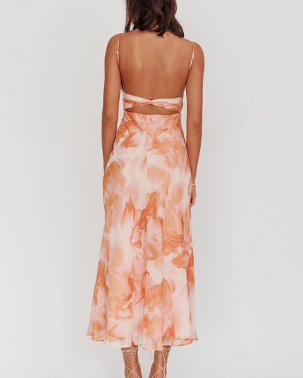 Orange Low Back Twist Maxi Dress