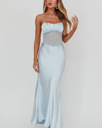 Blue Sheer Waist Back Twist Maxi Dress