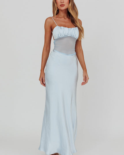 Blue Sheer Waist Back Twist Maxi Dress