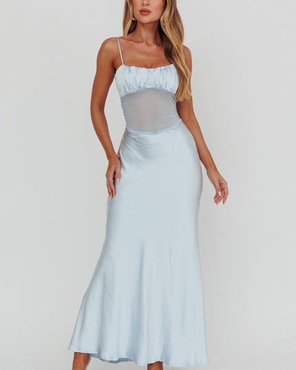 Blue Sheer Waist Back Twist Maxi Dress