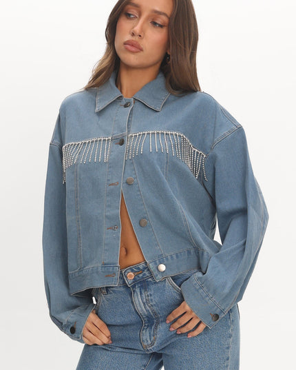 Washed Blue Rodeo Diamante Jacket