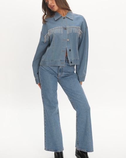 Washed Blue Rodeo Diamante Jacket