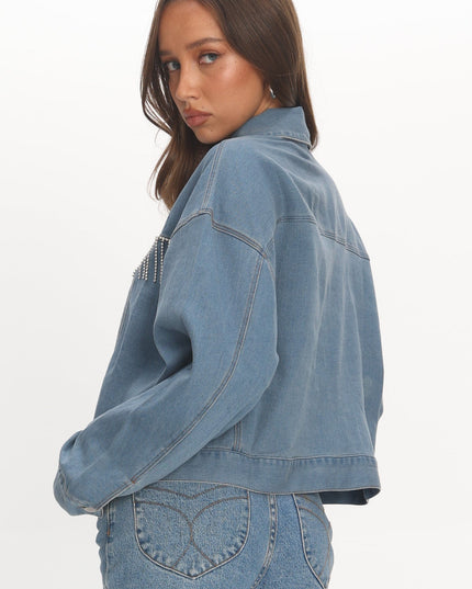 Washed Blue Rodeo Diamante Jacket