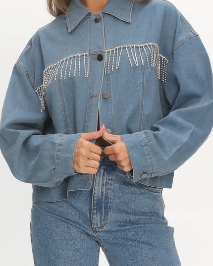 Washed Blue Rodeo Diamante Jacket