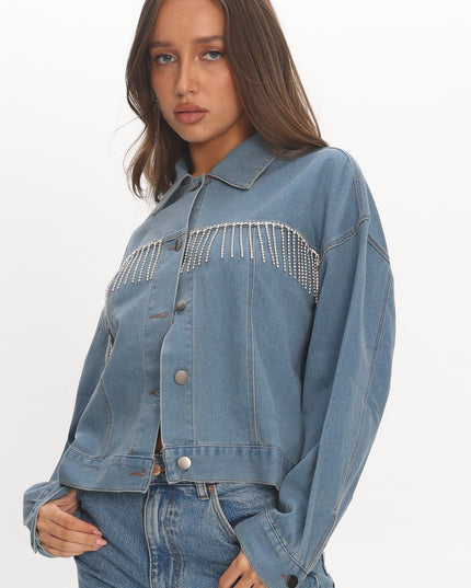 Washed Blue Rodeo Diamante Jacket