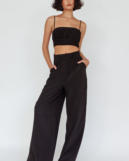 Black Wide-Leg Mid Rise Pants