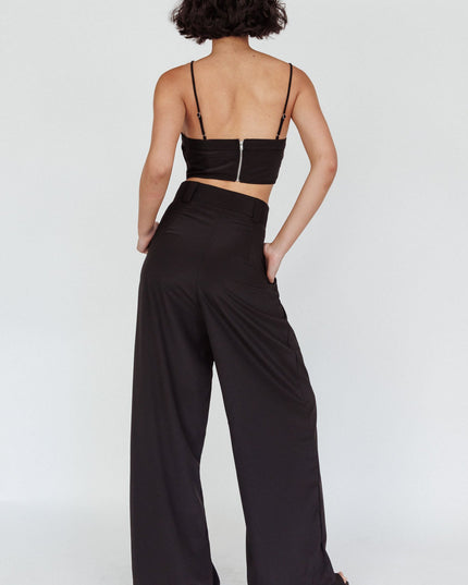 Black Wide-Leg Mid Rise Pants