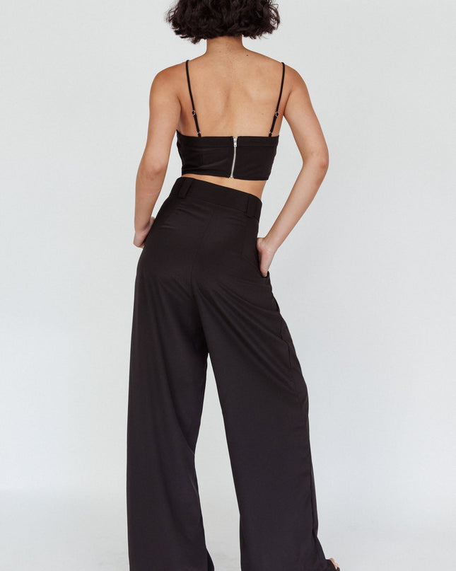 Black Wide-Leg Mid Rise Pants
