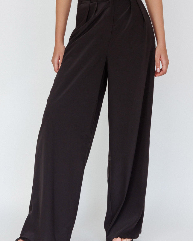 Black Wide-Leg Mid Rise Pants