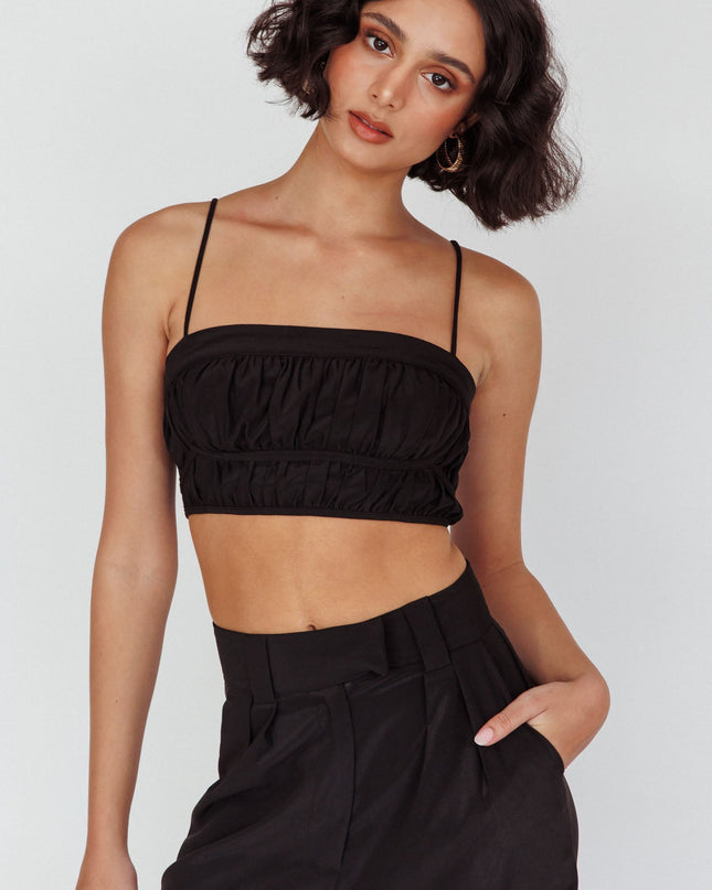 Black Ruched Cami Crop Top