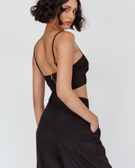 Black Ruched Cami Crop Top
