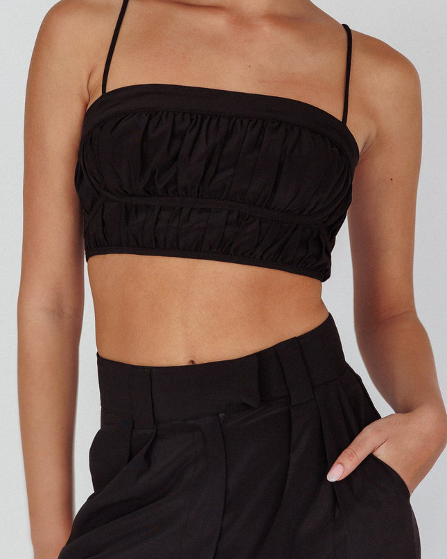 Black Ruched Cami Crop Top