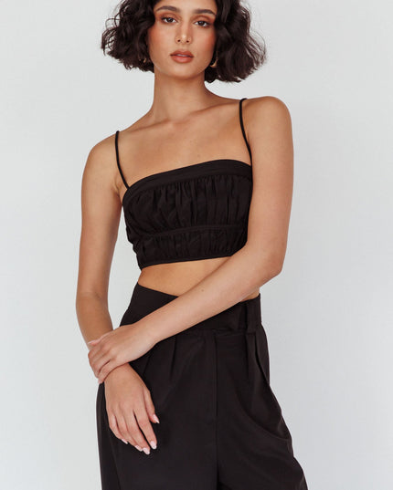Black Ruched Cami Crop Top