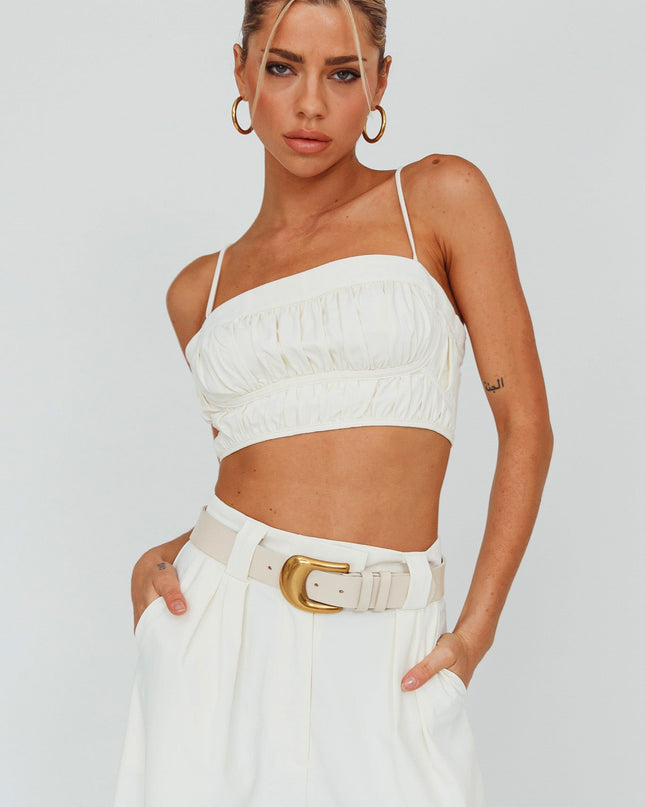 Cream Ruched Cami Crop Top