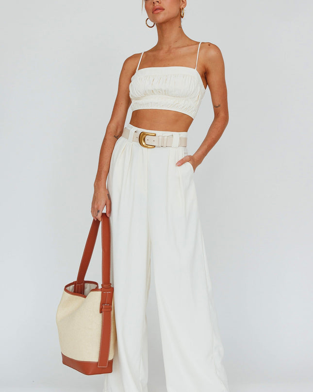Cream Ruched Cami Crop Top